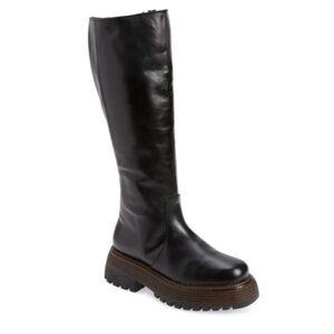 Free People Rhodes Knee High Platform Boot Black Leather Size 8 Lightly Worn